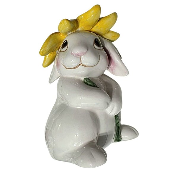 VTG Fitz & Floyd Bunny Blooms Salt Pepper Shakers Ceramic Rabbit Sunflower 4.25" - Picture 5 of 15
